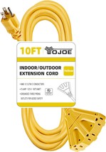 12/3 10 Ft Outdoor Extension Cord Multiple Outlets 3 Prong - Sjtw 3, Yellow - £31.68 GBP