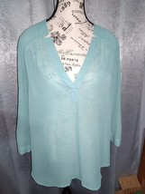 Maurices Sheer Blouse Over shirt Woman&#39;s Large Teal Green Short 3/4 Shirt - £6.92 GBP