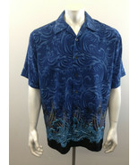 ODO Men&#39;s Large Royal Blue Tropical Ocean Wave Hawaiian Short Sleeve Shi... - $222.02 MXN