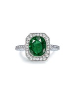 1203 Custom Made Vintage Inspired Emerald &amp; Diamond Floral Halo Engageme... - $6,950.00