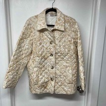 Chicos Womens Quilted Jacket Cream Beige Floral Print Button Up Size 3/16-18/XL - £30.03 GBP