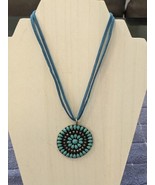 Beaded PENDANT Flower Circle Of Life Metal Maddilion Blue Cord Necklace ... - £7.67 GBP