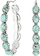 Lucky Brand Silver-Tone and Faux Turquoise Hoop Earrings - £27.10 GBP