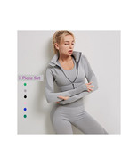 3-PC Womens Yoga Pants,   Zipper Top, Sports Bra Set, Workout Clothes Gy... - £39.03 GBP