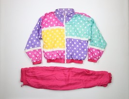 Vtg 90s Streetwear Womens M Rainbow Polka Dot 2 Piece Track Suit Jacket Joggers - £77.64 GBP