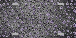 Gray Purple Flower Doodles Print Oil Rubbed Metal Novelty License Plate - £14.66 GBP