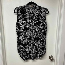 Soft Surroundings Black White Floral Patterned Sleeveles Button Up Blouse Medium - £18.82 GBP