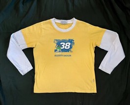 Vtg 90s Y2K Nascar Racing Elliot Sadler 38 Yellow T Shirt Long Sleeve M&amp;M Sz L - £26.70 GBP