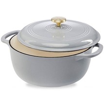 6 Quart Large Light Grey Enamel Cast-Iron Dutch Oven Kitchen Cookware - $143.99
