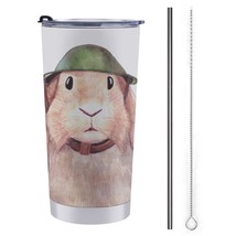 Mondxflaur Rabbit Funny Steel Thermal Mug Thermos with Straw for Coffee - £16.82 GBP