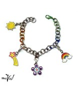 Vintage Charm Bracelet - Colorful Sun, Shooting Star, Flower, Rainbow - ... - £17.18 GBP