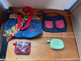 Lot of Cute Denim Small Purses and Green Leather Princess &amp; Red White Pl... - $14.89