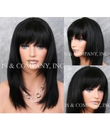100% Human Hair Wig Black  Full Bangs Layered Long Cancer/Alopecia/Cosplay - $4,289.95 MXN
