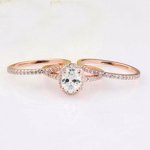 6x8mm Oval Cut Simulated Diamond 3 pcs Engagement Ring Set 14k Rose Gold Plated - £169.50 GBP