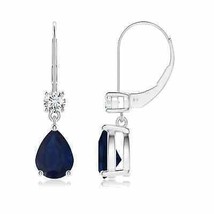 ANGARA 2.76 Ct Pear Sapphire Leverback Drop Earrings with Diamond in 14K Gold - $2,058.32