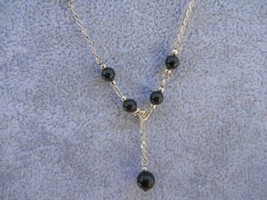 vtg 925 Black Onyx 6mm Stone Y Necklace 20&quot;L - £33.47 GBP