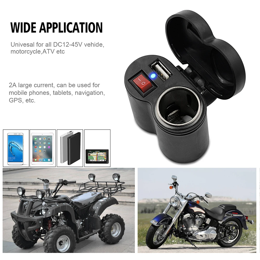 Motorcycle 2A USB Charger Cigarette Lighter Socket Outlet Waterproof Cover Mot - £14.06 GBP