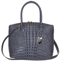AURA Italian Made Gray Crocodile Embossed Genuine Leather Tote Handbag - £391.72 GBP