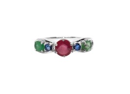 Silver Ruby Emerald Sapphire Birthstone Ring Bridal Ring For Her - £69.16 GBP