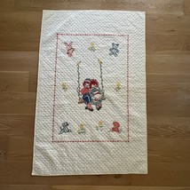 Embroidered RAGGEDY ANN &amp; ANDY Baby Crib Quilt Blanket Wall Decor 54&quot;×36&quot; White - $29.02