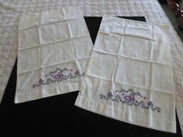 Pair COMPLETED Embroidered BUTTERFLIES &amp; FLOWERS PILLOW CASES - UNUSED - $20.00