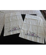 Pair COMPLETED Embroidered BUTTERFLIES &amp; FLOWERS PILLOW CASES - UNUSED - £15.72 GBP