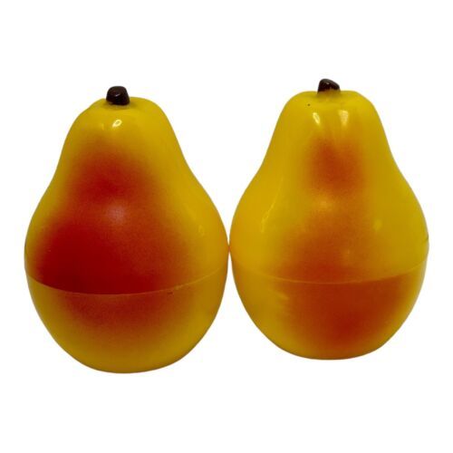 Vintage Salt Pepper Shakers Pear Fruit Shape Plastic Retro Kitchen Kitchy - $15.90