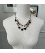 Double Strand Silver Tone Necklace Brown Amber Filagree - $14.98 CAD