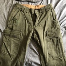 Duluth Trading Co Canvas Duck Carpenter Jeans Mens 34×32  Moss Green Workwear - £22.03 GBP