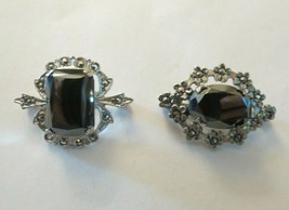 Lot 2 Vintage Sterling Silver Brooches Hematite Marcasite Flowers Nice E... - $24.99