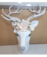 December Diamonds White Deer Head Mount w/ Magnolia Decor Christmas Holiday - £107.94 GBP