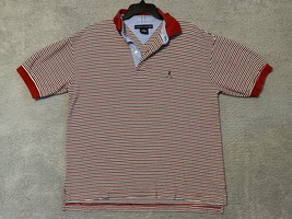 Tommy Hilfiger Polo Shirt Mens L White Red Blue Striped Short Sleeve Rug... - $14.85