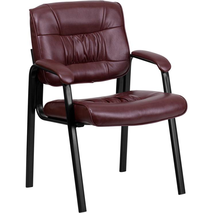 Burgundy LeatherSoft Executive Side Reception Chair with Black Metal
