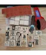 Lot of 36 Wood Backed Rubber Stamps Mixed Variety Stampin Up and Others - £12.63 GBP