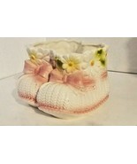 VINTAGE Relpo CERAMIC NURSERY PLANTER #6231 Pink Booties and Daisies JAPAN - $9.89