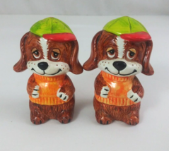 Vintage Cute Puppies Wearing Shirt &amp; Baseball Cap 3&quot; Salt &amp; Pepper Shakers - $222.81 MXN