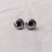 Vintage Round Button Earrings Screw Back Grey Sterling Silver Hardware - £9.90 GBP