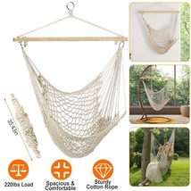 Outdoor Hammock Chair Hanging Swing w/Wooden Stick 220lbs Load for Patio Yard US - £47.14 GBP