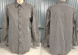 Structure Black Grey Striped Mens Button Shirt Mens Large 100% Cotton 24... - £11.45 GBP