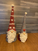 Scandinavian Santa Gnome Figurines Set of 2 White Beard Hat 10" 12" High Resin image 2