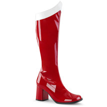 GOGO-306 Sexy 3&quot; Block High Heel Red &amp; White Gogo Dancer Knee High Costume Boots - £45.52 GBP
