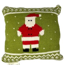 Pottery Barn Kids Knitted Santa Throw Pillow 12 x 12 Green Red Christmas... - $28.66