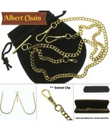 Double Albert Chain Gold Color Pocket Watch Chain T Bar Lobster + Swivel... - $11.50+