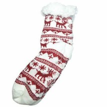Women Girl Knit Deer Flake Anti Skid Winter Slipper Socks Fur Shearling in Red - £7.37 GBP