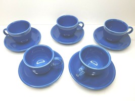 VTG Fiesta HLC Homer Laughlin China (5) Blue Coffee Tea Cup &amp; Saucer Dec... - £45.11 GBP