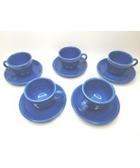 VTG Fiesta HLC Homer Laughlin China (5) Blue Coffee Tea Cup &amp; Saucer Dec... - £44.09 GBP