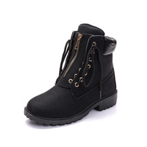 New Women Boots Autumn Lace up Solid Casual Ankle Boots Round Toe Zip Motorcycle - £42.73 GBP