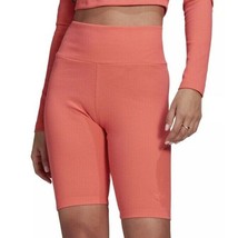 Adidas Womens Ribbed Bike Short Leggings HF2106 Bright Coral Pink Size XS XSmall - £32.07 GBP