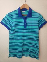 BONGO Blue Striped Short Sleeve Polo Blouse Juniors MEDIUM  golf clean - £7.77 GBP