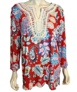 NWT Talbots Red, Blue, Tan V Neck Knit 3/4 Sleeve Top With Lace Neck Siz... - $39.45 CAD